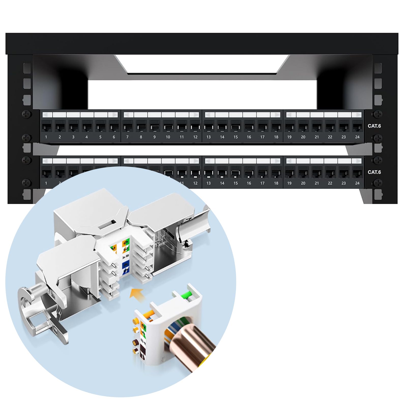 Pannello Patch Di Rete, Set Di Pannelli Patch Modulari Per Installazione Su Rack 1U (19 Pollici) E Accoppiatore Keystone Schermato Cat6a Compatibile Cat5, Cat6, Montabile Su Rack A 24 Porte