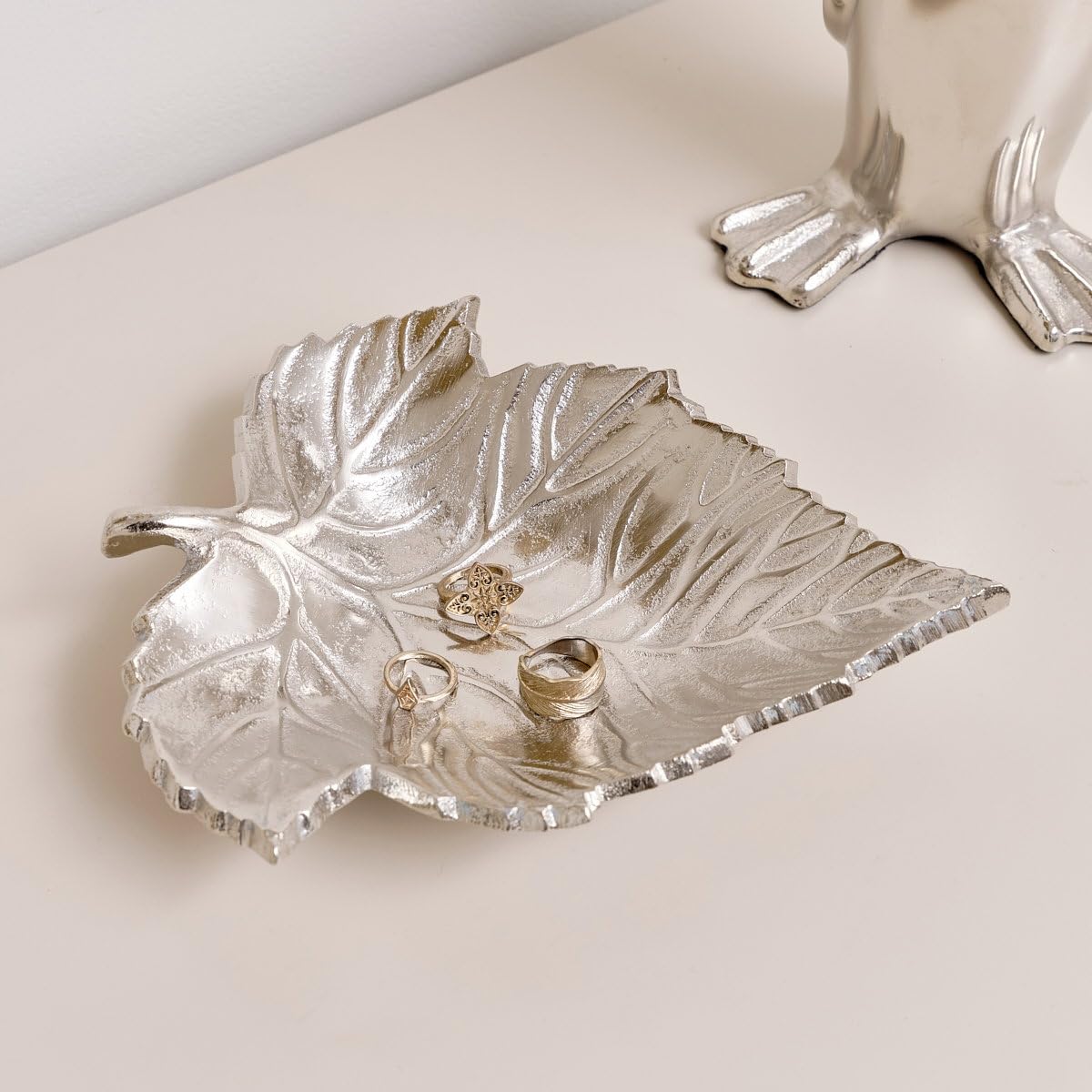 Melody Maison Silver Shiny Leaf Trinket Tray Dish
