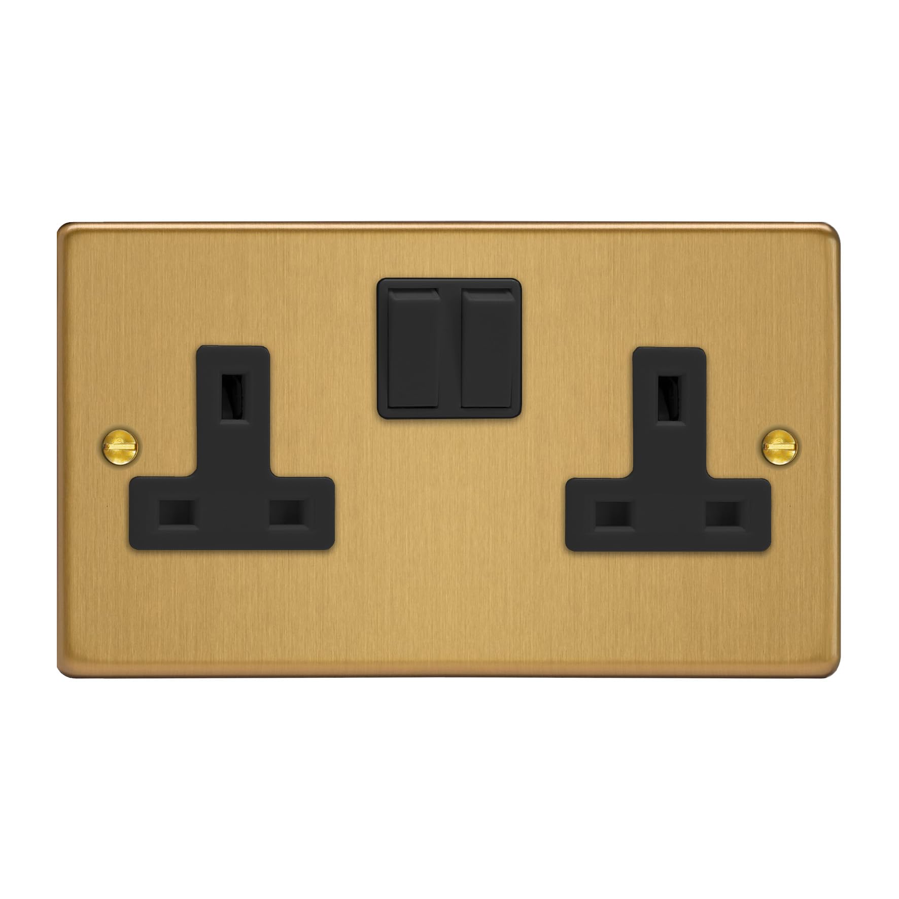 Varilight Brushed Brass 2-Gang 13A Double Pole Switched Socket