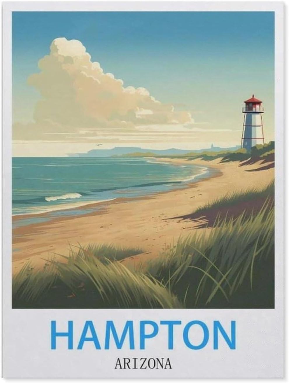hdksyhsu Hampton Arizona Vintage Travel Posters，Beginner-Friendly Paint-by-Number Kit,Easy Introduction to Art(20x30cm-CD34