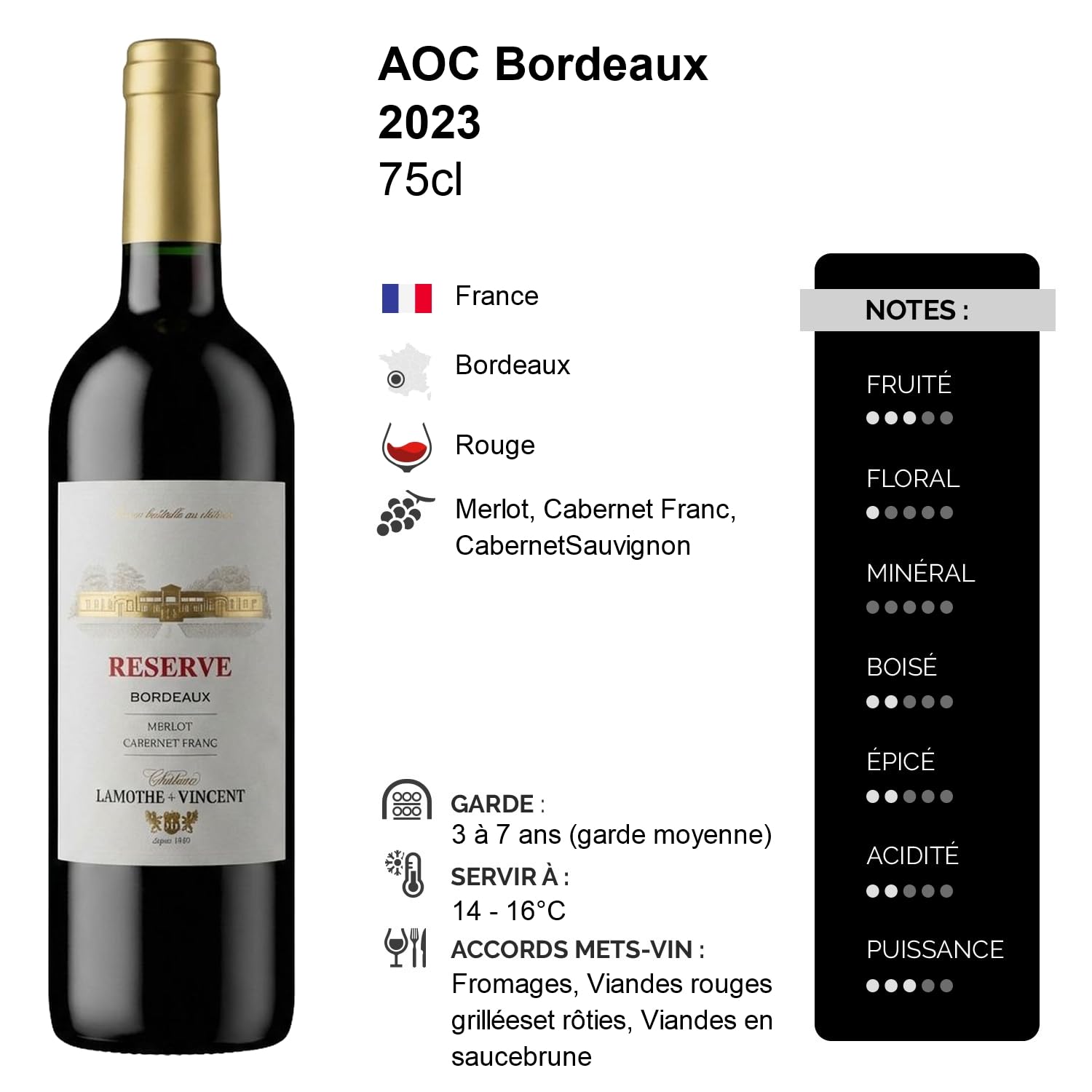 Château Lamothe-Vincent Bordeaux Réserve - Rouge 2023 - Vin Rouge de Bordeaux (6x75cl) HVE