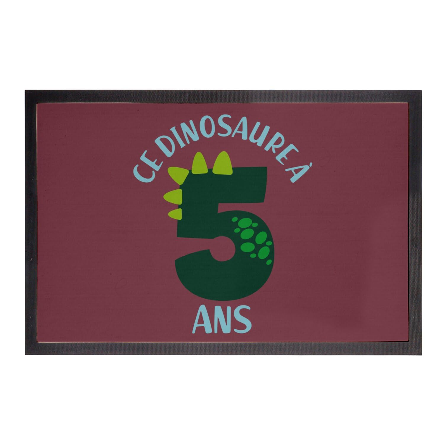 Paillasson rouge dinosaure anti-saleté anniversaire enfant 5 ans