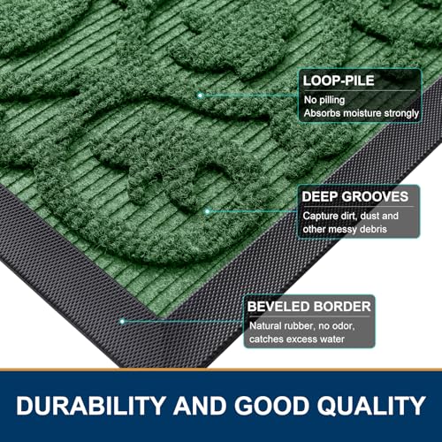 Image of Smiry Welcome Door Mat Outside Entrance, Heavy Duty Trap Dirt and Moisture Easy Clean Low Profile Patio Porch Indoor Outdoor Front Doormat for Entry, 29.5x17 Inch, Green
