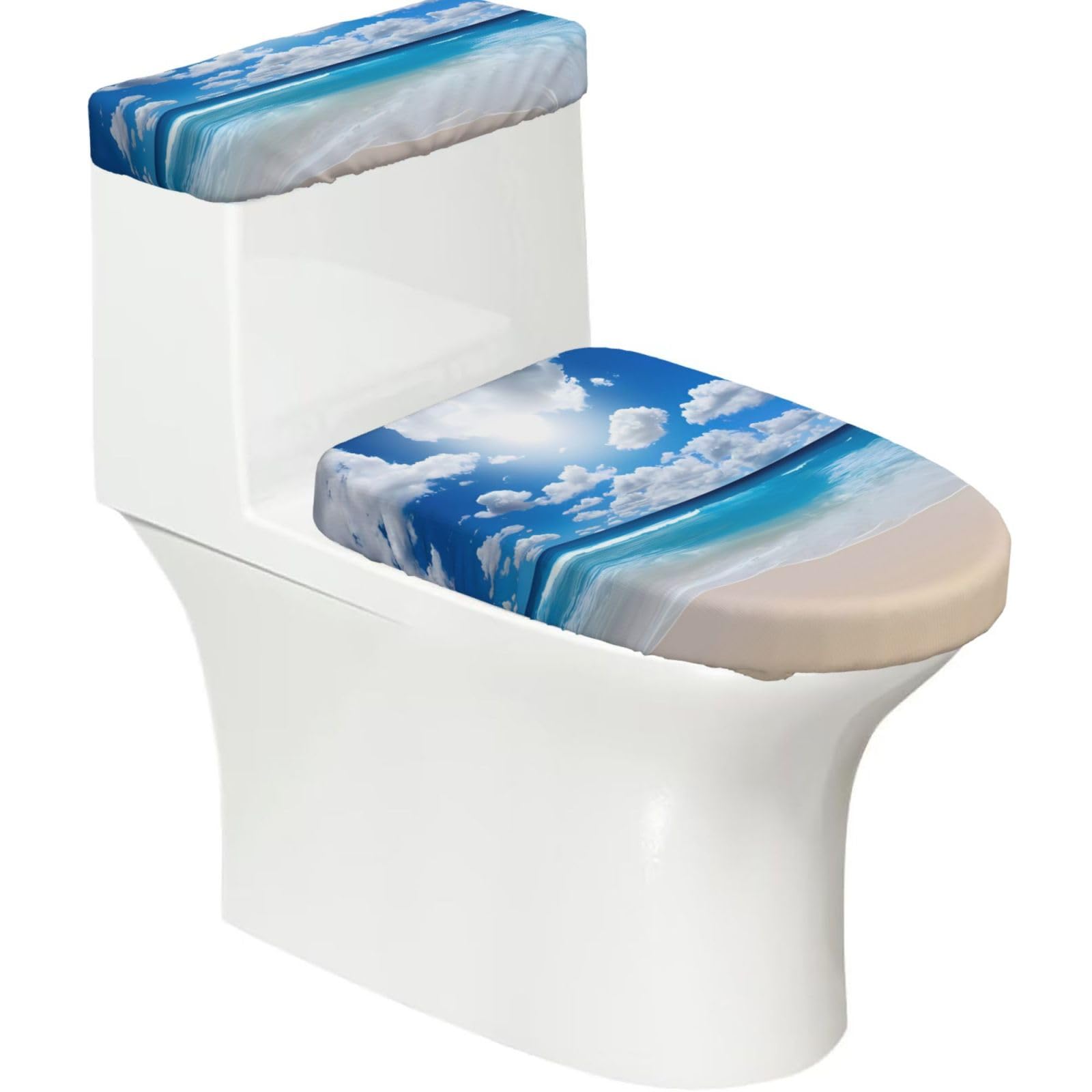 Mrowyc Black Blue Sky And White Cloud Printed Toilet Seat Set - Set Of 2 - Universal Toilet Seat Cover - Housewarming Birthday Christmas Gift