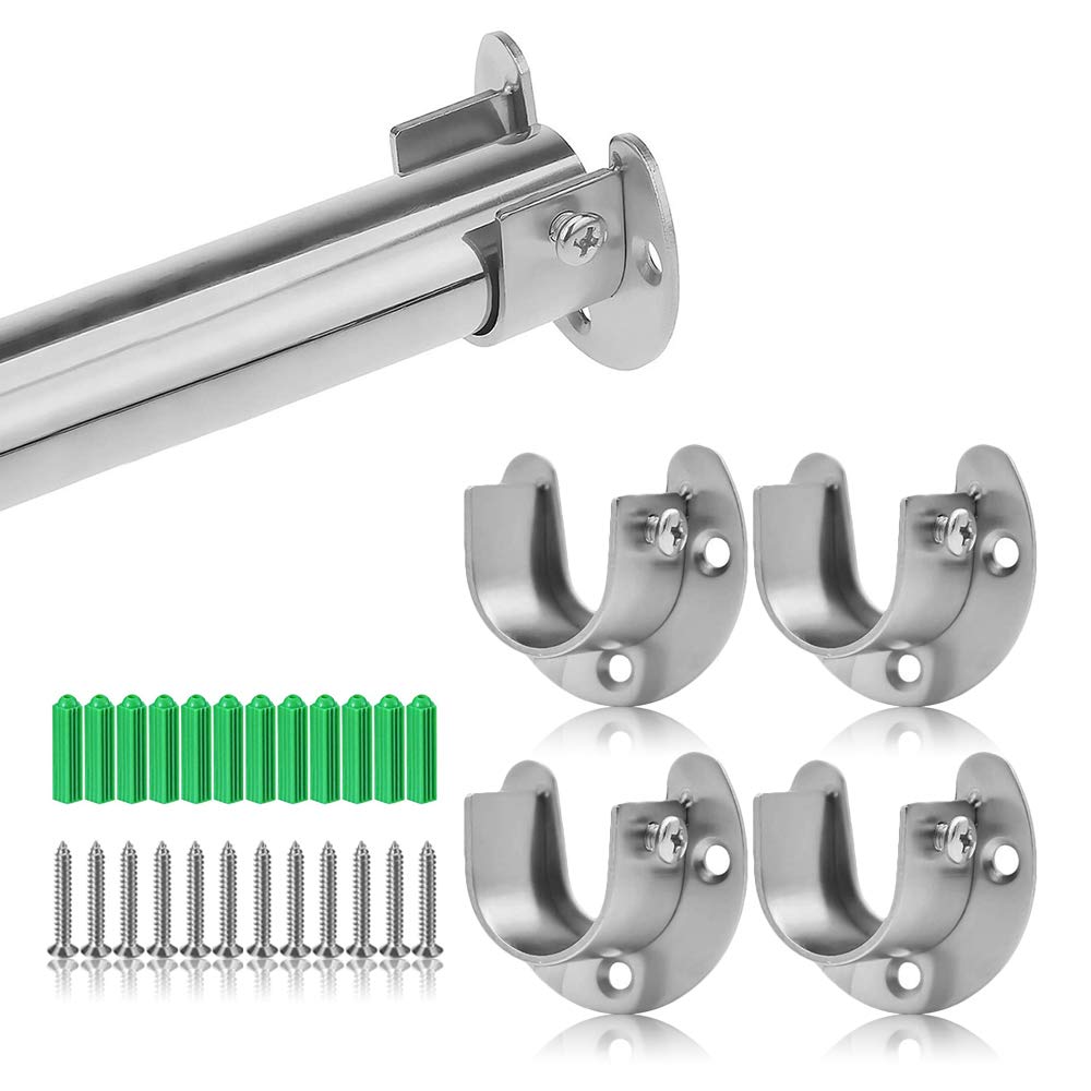 Gresunny4pcs Stainless Steel Closet Pole Sockets U Shaped Heavy Duty Closet Rod End Support Flange Rod Holder with Screws for Wardrobe Bracket Shower Curtain Rod Flange Socket Set 25mm