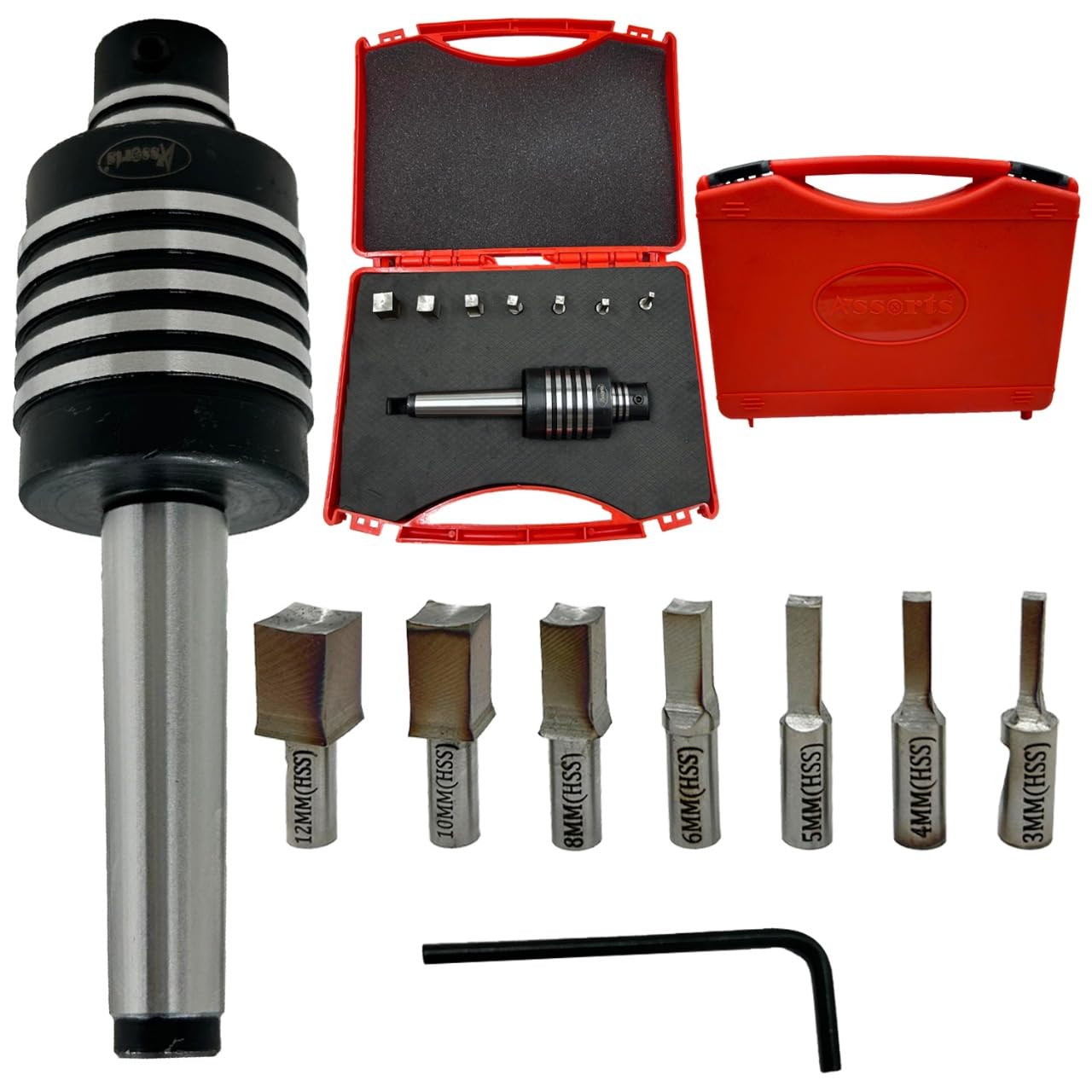 ASSORTS MT2 Rotary Broach Tool Holder with 7-Piece Square Broach Set – Metric Sizes