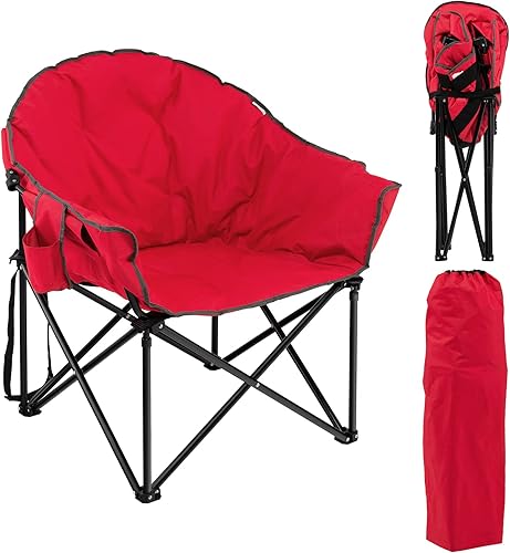 Vista 10 de Tangkula Oversized Camping Chair, Outdoor Padded Folding Chair with Cup Holder, Moon Round Saucer Club Chair, Outside Foldable Camp Chair with Carry