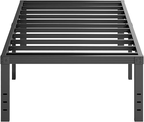 Plataforma de marco de cama individual de metal de 18 pulgadas de alto, marco de cama resistente, tamaño individual, no necesita somier, fácil
