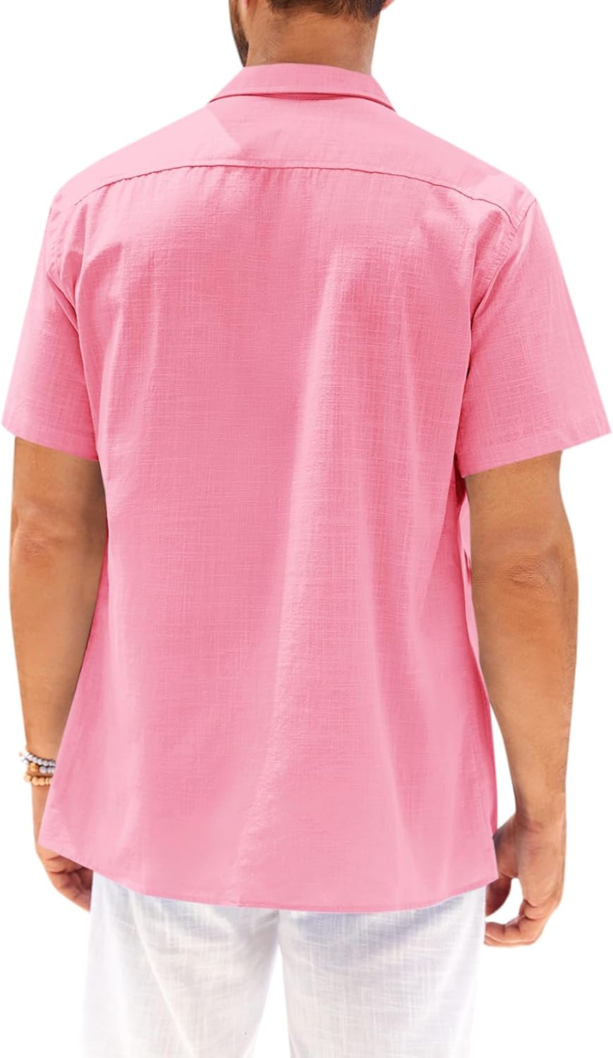 Runcati Mens Hawaiian Shirt Short Sleeve Button Down Summer Beach Vacation Cotton Linen Shirts - Image 2