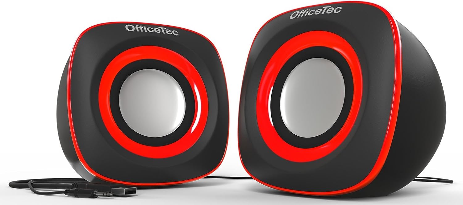 OfficeTec USB Speakers Compact 2.0 System for Mac and PC (Red)