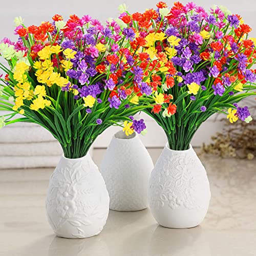 Elechood 10 Bundles Artificial Outdoor Fake Flowers Uv Resistant Shrubs Plants, Faux Plastic Greenery Gypsophila For Indoor Outside Hanging Plants Garden Porch Window Box Home Wedding Farmhouse Decor #TOP1