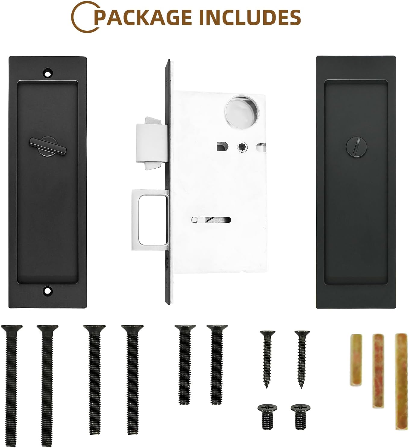 LWZH Privacy Pocket Door Lock Hardware, Hidden Handles, Privacy Pocket Door Lock with Push Automatic Bounce Switch (Black)