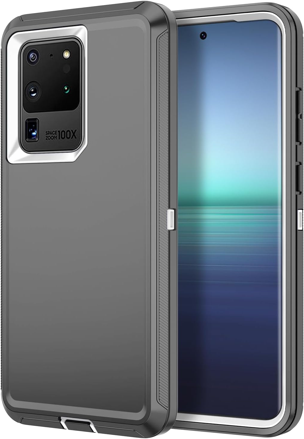 I-HONVA for Galaxy S20 Ultra Case Shockproof Dust/Drop Proof 3-Layer Full Body Protection [without Screen Protector] Rugged Heavy Duty Cover Case for Samsung Galaxy S20 Ultra,Grey/White