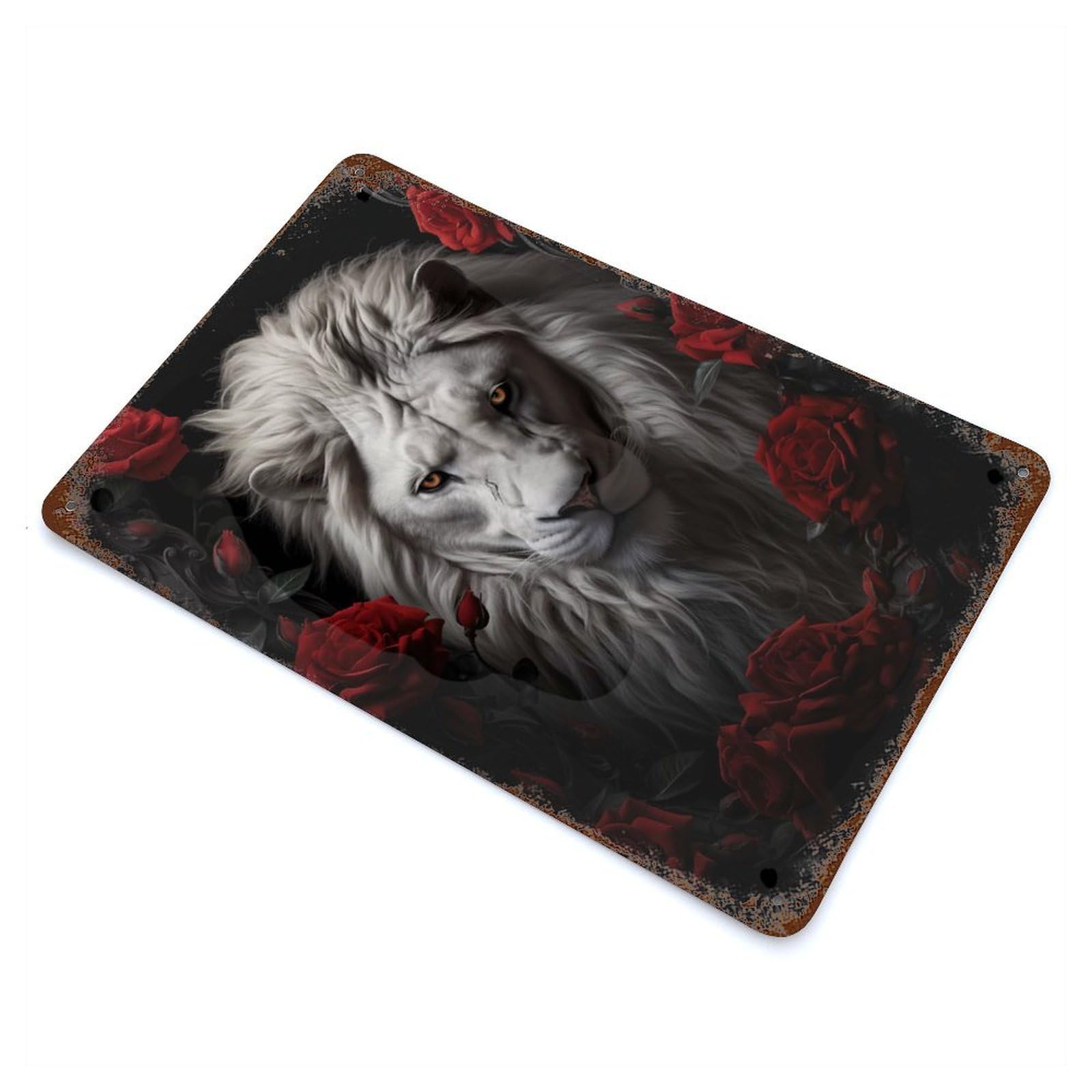 The White Lion 11.8"x7.9" Rusty Metal Tin Sign, Shabby Chic Decor for Bistro, Counter And Cafe Decor