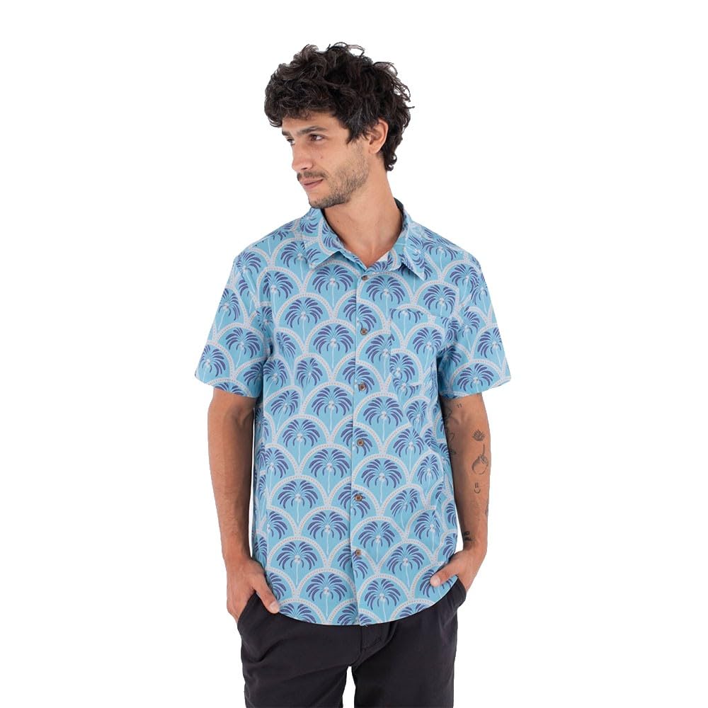 Hurley Mens Short-Sleeved Printing Press Palm T-Shirt, Blue, L EU