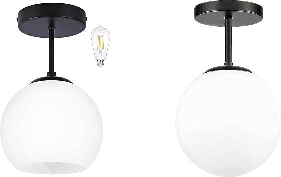 Bagood Globe Semi Flush Mount Ceiling Light Mid Century Flush Mount Ceiling Light Black Semi Flush Mount Ceiling Light Fixture Milk Glass Light Fixture for Bedroom Hallway Dining RoomBulb Incl.