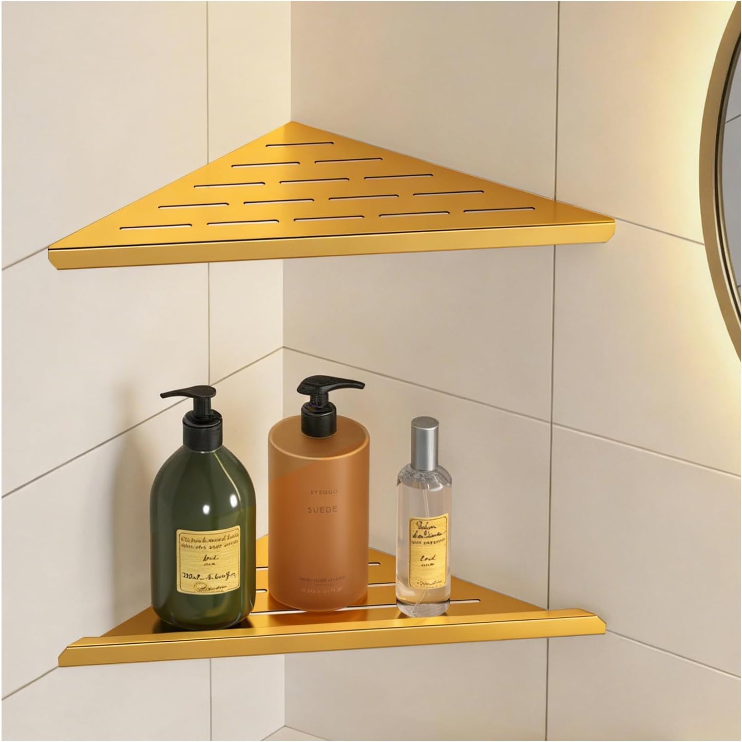 YACVCL Brushed Gold Corner Shower Shelf 25.5cm 2 Pack
