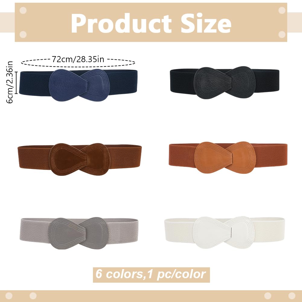 FREEBLOSS 6 cinturones elásticos anchos para mujer, vestidos de piel sintética, cinturón elástico vintage con hebilla, cinturón elástico ancho para vestidos de mujer