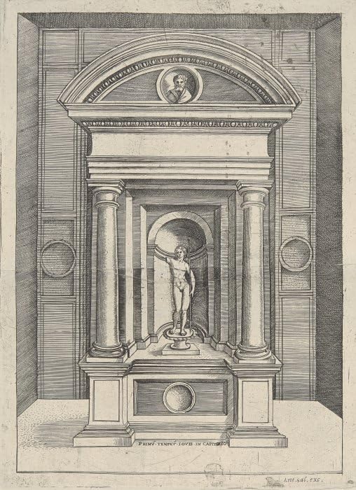 Cuadro de Agostino Veneziano Primum Tenplum Iovis en lienzo, regalo cultural 60x90