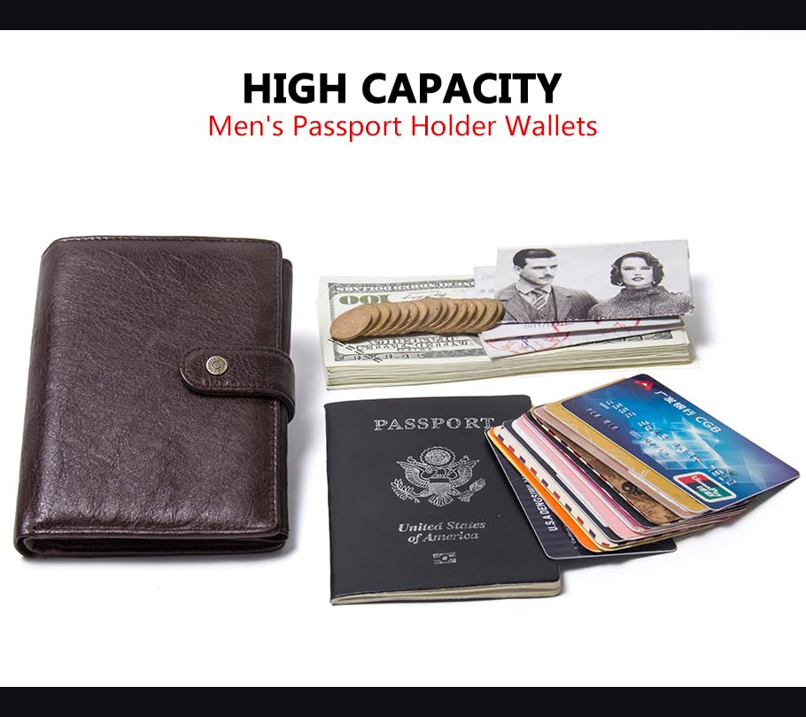 Image of Sam's Design Genuine Leather Wallet Trifold Wallet for Men Vintage Male Compact Purse Card Holder Small Wallet (Dark Brown)