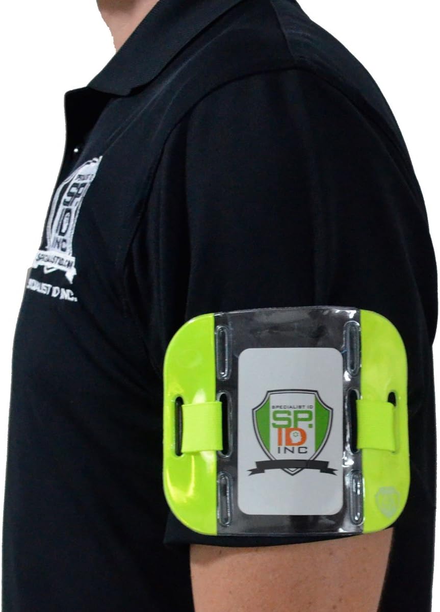 2 Pack - High Visibility Bright Neon Armband ID Card Badge Holders - Secure Top Loading with Adjustable Elastic Band - HI VIS Arm Bands for Work or Ski Passes by Specialist ID (Yellow)