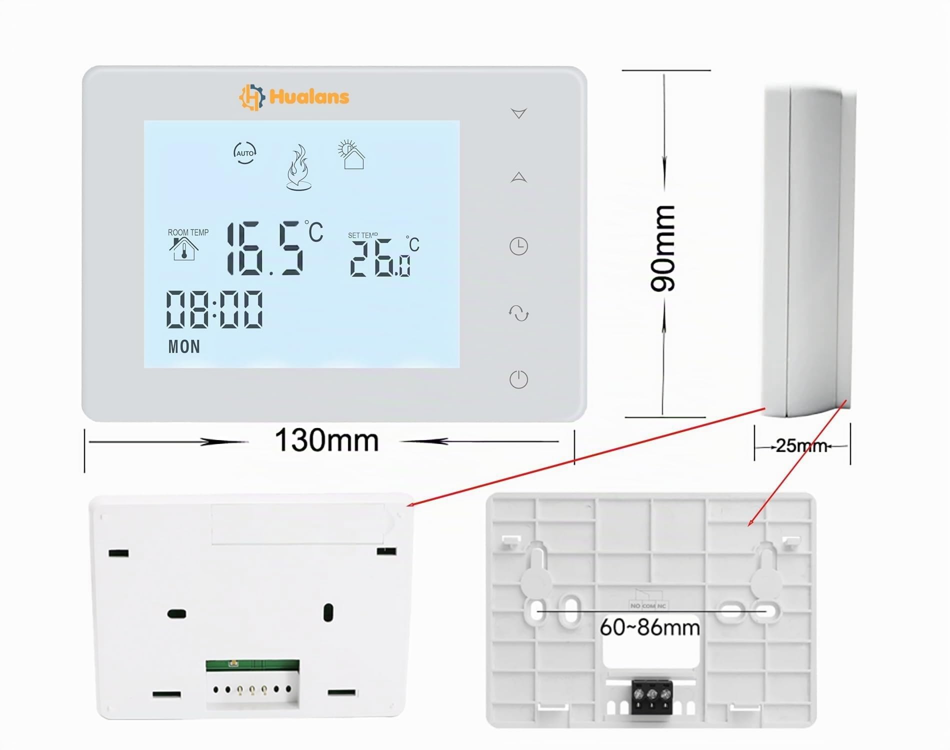 Termostato de Caldera de Gas a Pilas, Termostato Ambiente de Pared programable de 2 Hilos, Cronotermostato semanal Digital (Pilas excluidas)