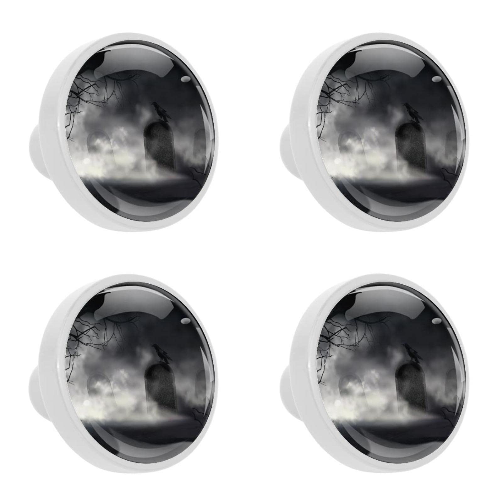 WALLDOR 4 Pcs Frightening Halloween Crystal Glass Cabinet Knobs 4 Pcs Drawer Handles for Kitchen Cabinets Dresser Cupboard Wardrob