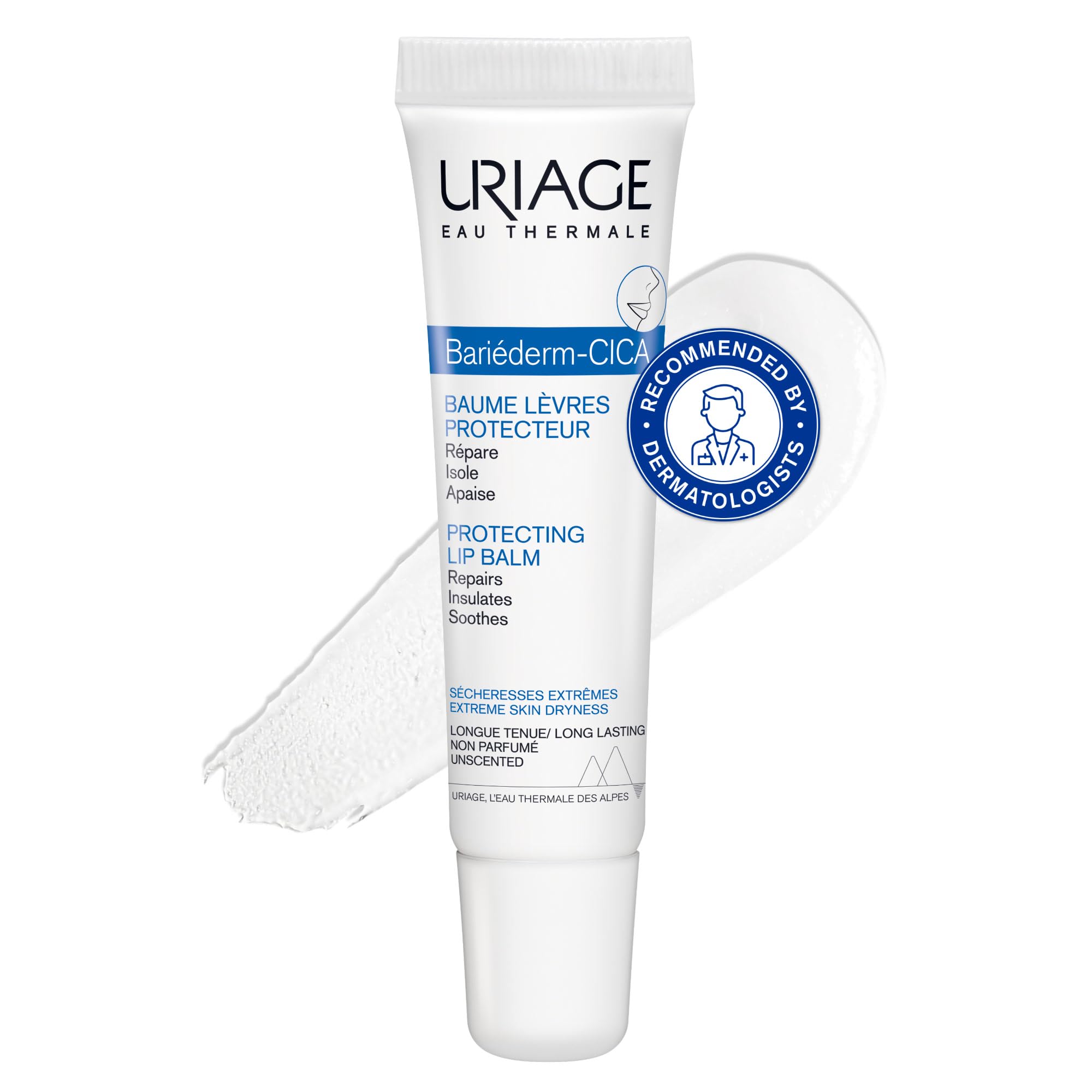 Uriage Bariederm-Cica Protecting Lip Balm with Glycerin - Ultra-Nourishing Lip Repair Ointment for Dry, Chapped, Cracked & Damaged Lips - Soothes & Repairs Lips - Fragrance-free - 15ml