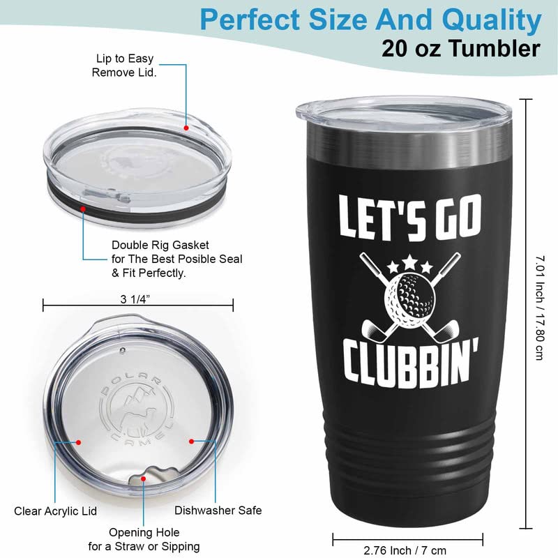 Golf Black Tumbler 20oz - Let's Go Clubbin - Birdie Balls Practice Golf Balls Golfing Net Golfer Gifts for Men Backyard Game