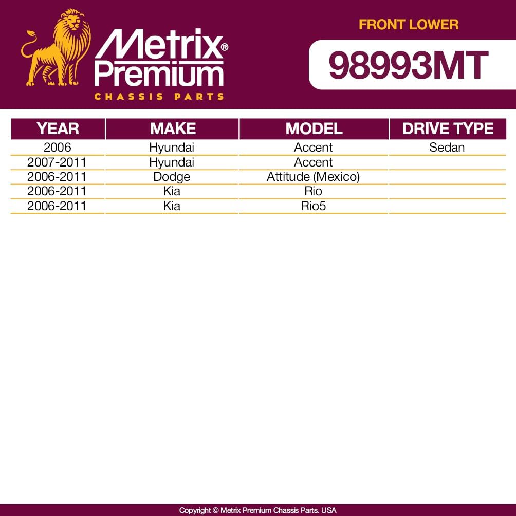Metrix Premium Chassis Parts - 2 PC Front Lower Ball Joint Kit Fits 2006-2011 Hyundai Accent, 2006-2011 Dodge Attitude (Mexico), 06-11 Kia Rio, 2006-2011 Rio5, Replacement K500015, Made in Europe