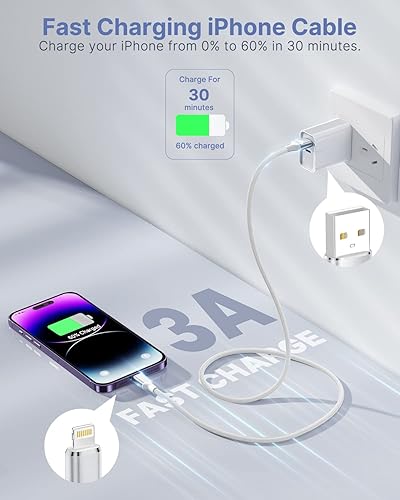 Miniatura 3 de Cargador de iPhone [certificado Apple MFi] Cable de carga rápida USB a Lightning de 6 pies, cable USB trenzado para teléfono compatible con iPhone