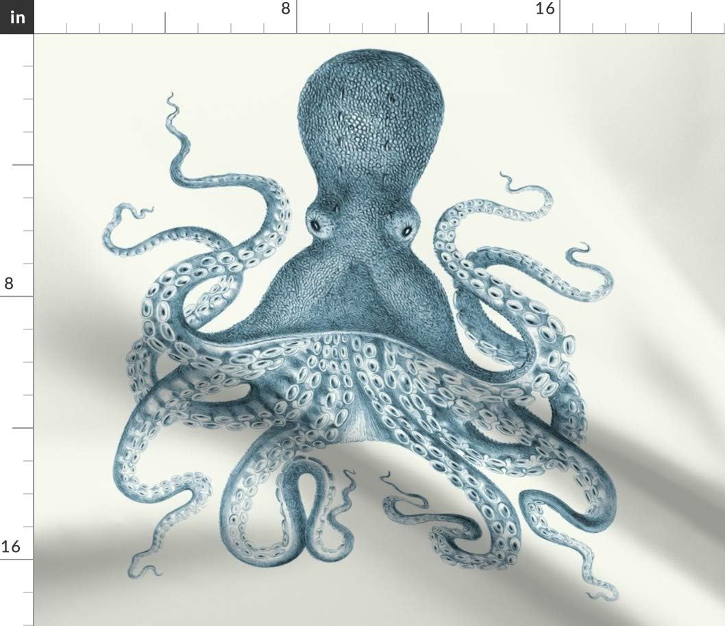 Spoonflower Fabric - Octopus Sea Illustration Vintage Squid Nautical Coastal Ocean Beach Printed on Petal Signature Cotton Fabric Fat Quarter - Sewing Quilting Apparel Crafts Decor