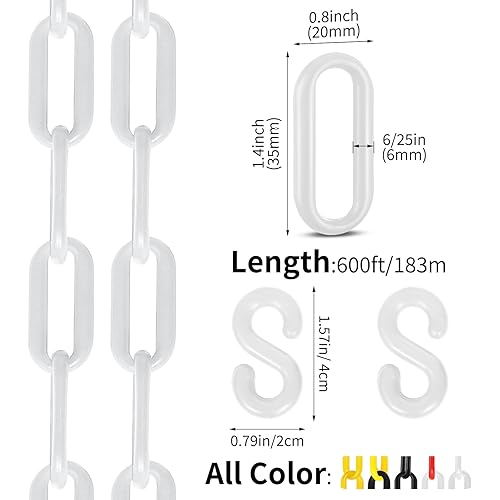 Miniatura 9 de Geelin Cadena de seguridad de plástico de 600 pies, resistente a la intemperie, decoración de valla con ganchos en S para zonas de control de