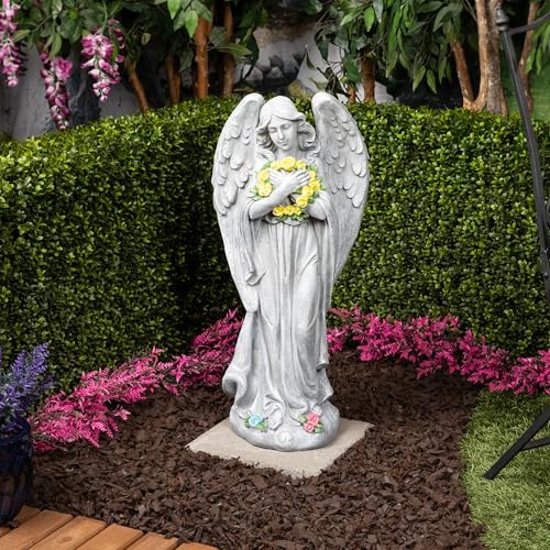 image for Alpine Corporation MCC832 Angel with Yellow Flower Wreath Statue, Mean