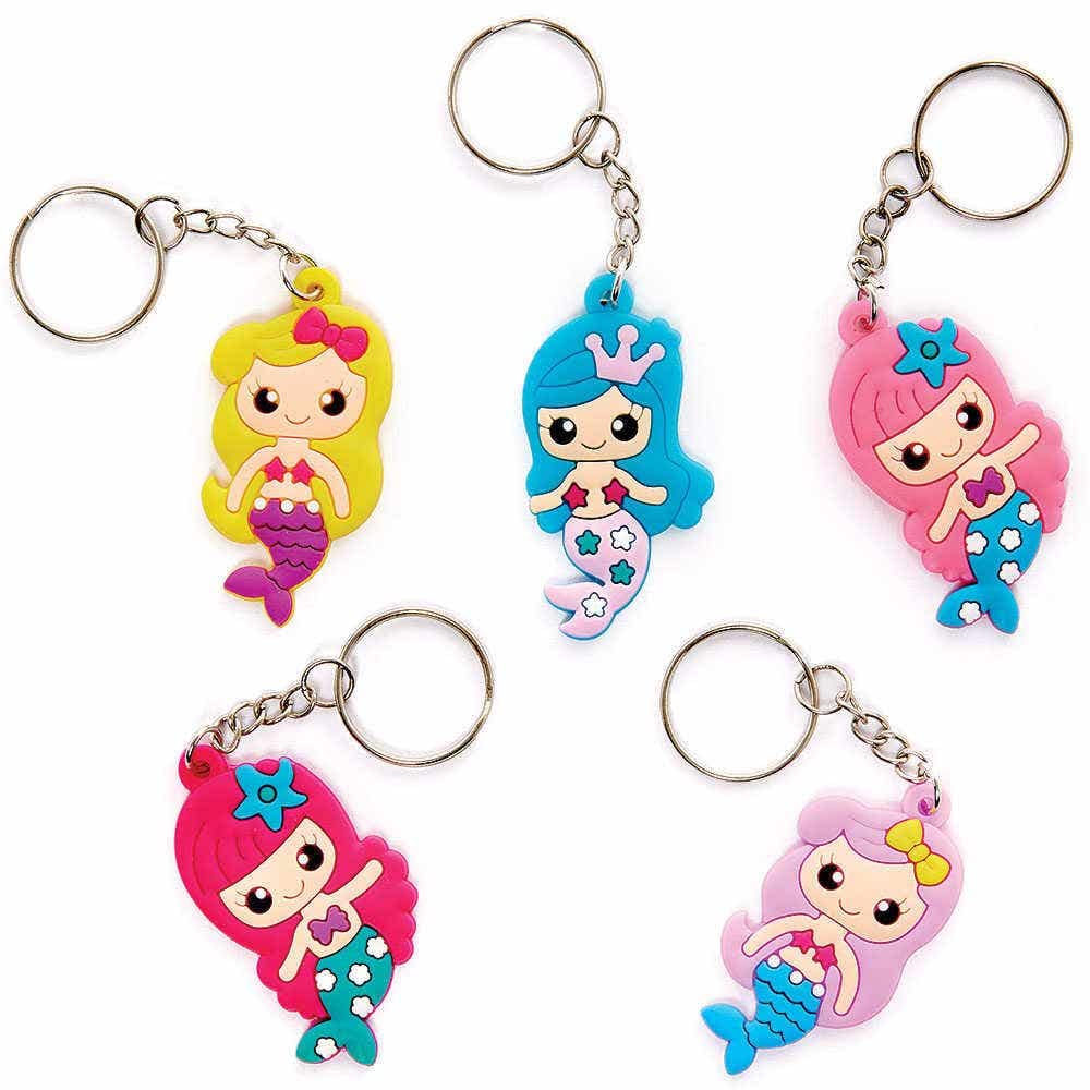 Baker Ross FC948 Mermaid Keyrings - Pack of 10, Kids Party Bag Fillers, Kids Key Chain, Toys for Kids