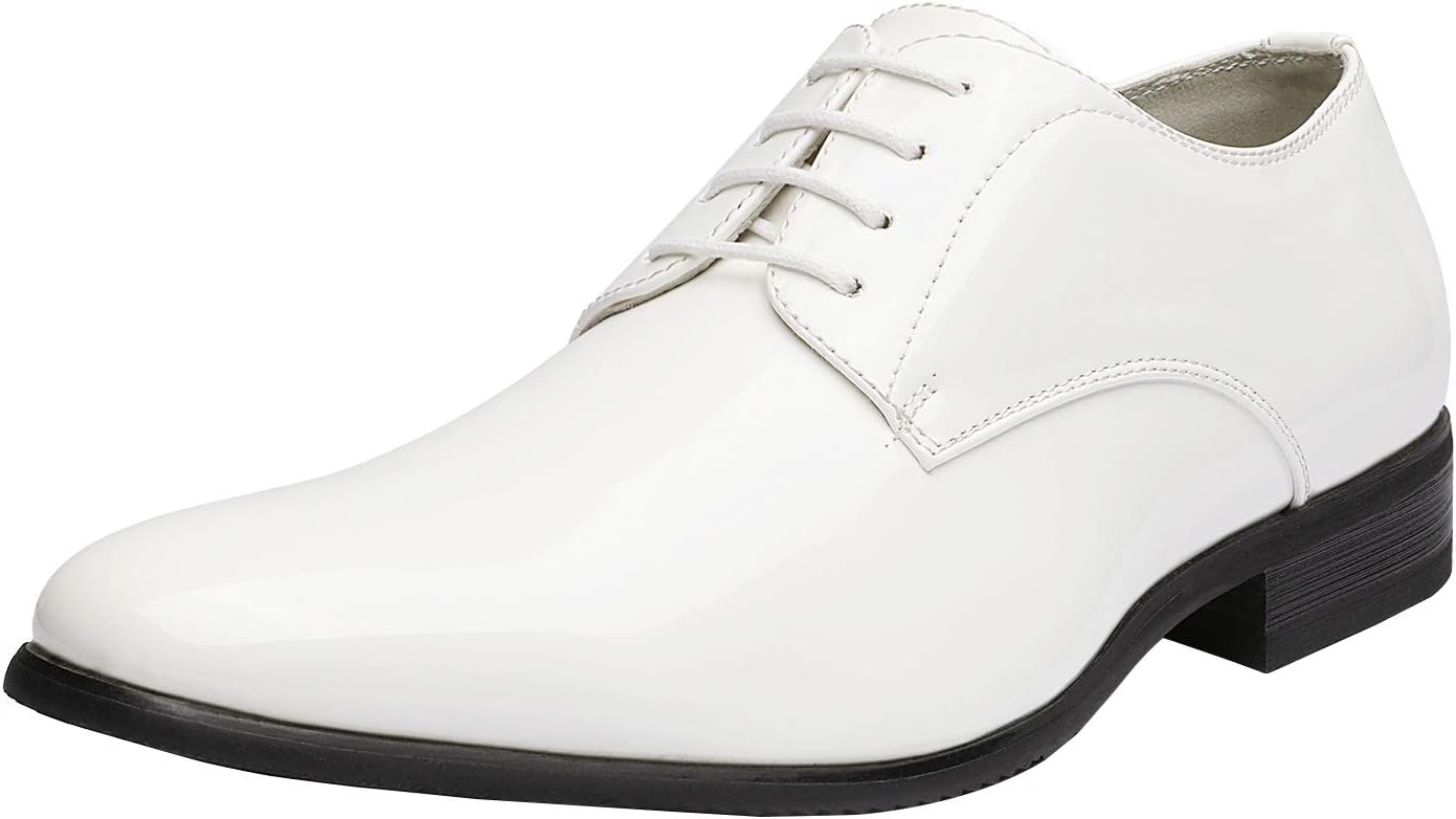 Men's Faux Patent Leather Tuxedo Dress Shoes Classic Lace-up Formal Oxford