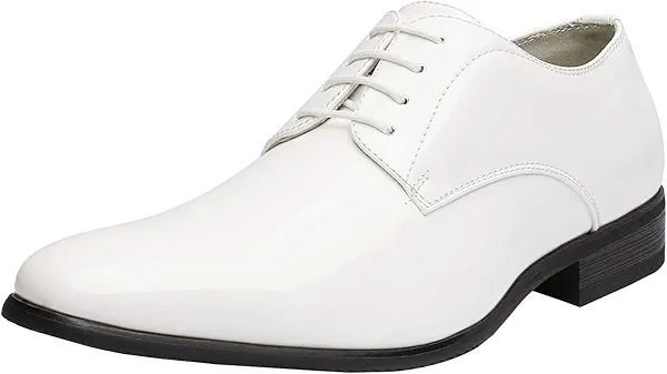 Bruno Marc Men's Faux Patent Leather Tuxedo Dress Shoes Classic Lace-up Formal Oxford,Size 9,White,CEREMONY-06