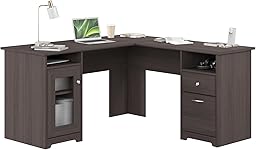 Bush Home Cabot 60W L Shaped Computer Desk with Storage in Heather Gray, 60-inch Corner Table with Drawers for Home Office Workspace