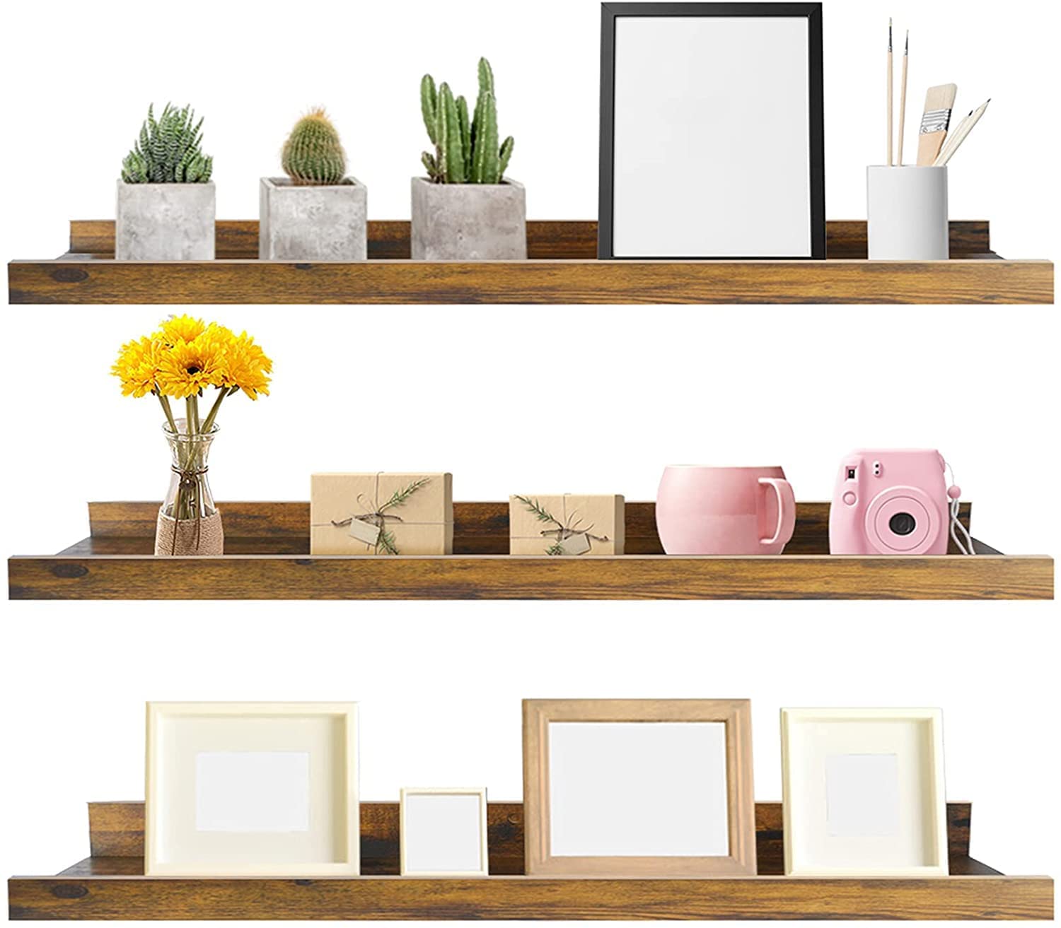 Genuine Decor Wooden Floating Shelves Wall Mounted Set of 3, Rustic Large Wall Shelf with Ledge for Bathroom Bedroom Kitchen Living Room (36inch) (B0BRKY3M9M) Amazon Price History, Amazon Price Tracker