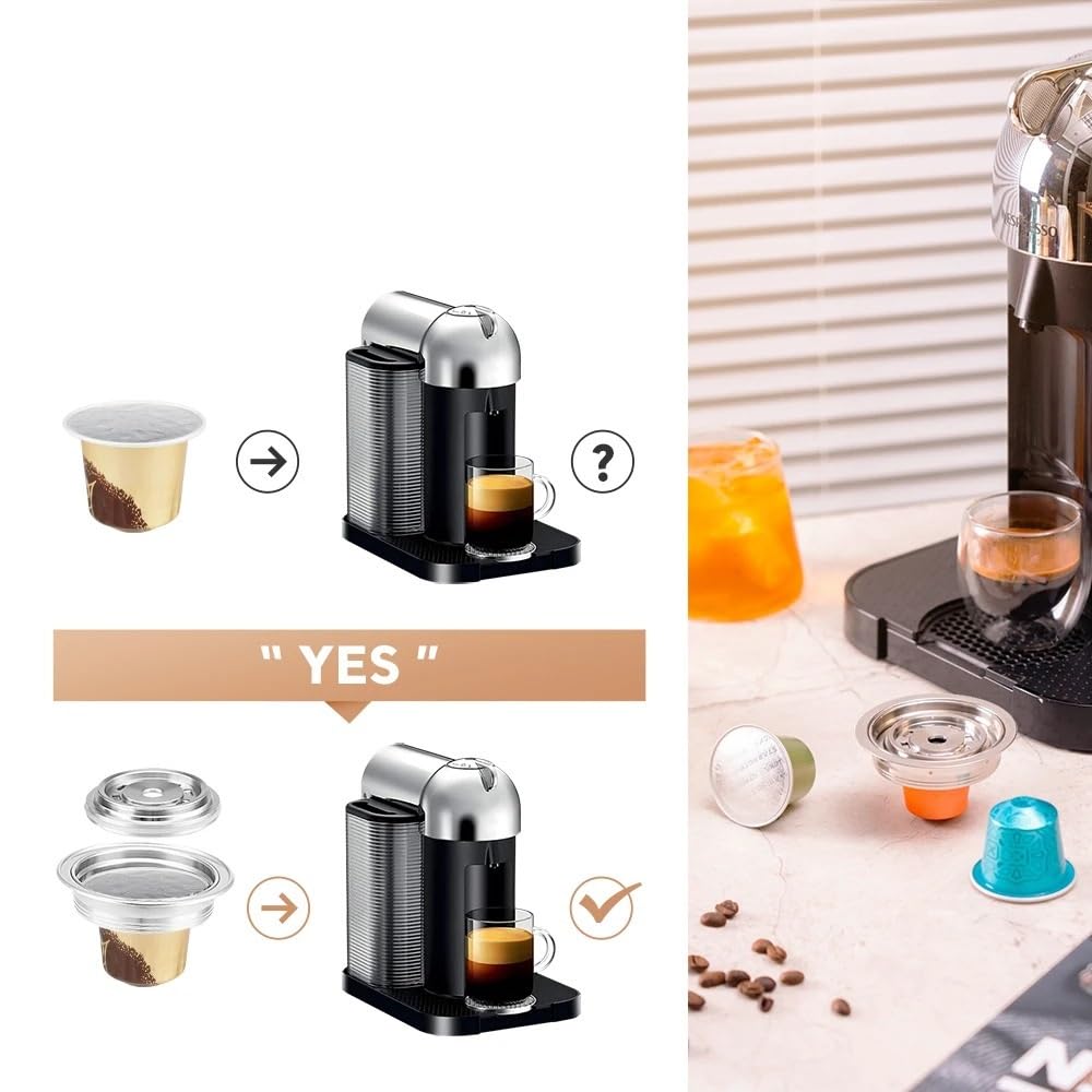 Compatible Para ICafilas Adaptador Acero Cápsula Máquina Vertuo | Acero moldeado preciso, conexión continua, habilita conversión de cápsulas(40ml-80ml)