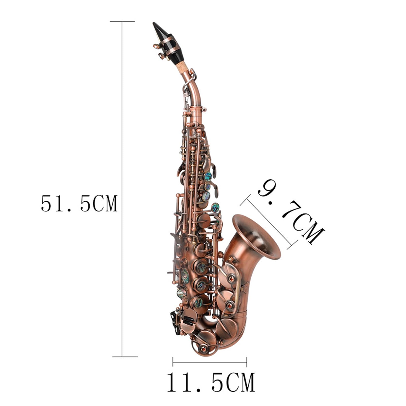 ZJchao Sassofono Soprano Antico Rosso in Sib, Strumento a Fiato in Ottone con Custodia per il Trasporto, Supporto per Sassofono, , Panno per la Pulizia, Spazzola, Tracolla per