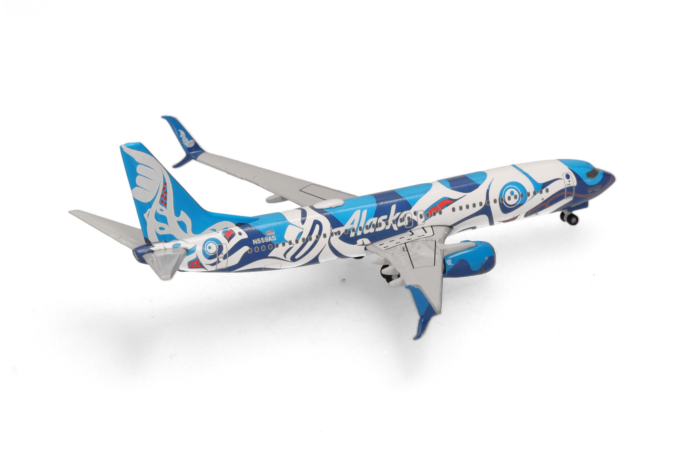 Herpa Model Airplane Boeing 737-800 "Xáat Kwáani (Salmon People)" Alaska Airlines, Miniature in 1:500 Scale, Collectible - Image 3