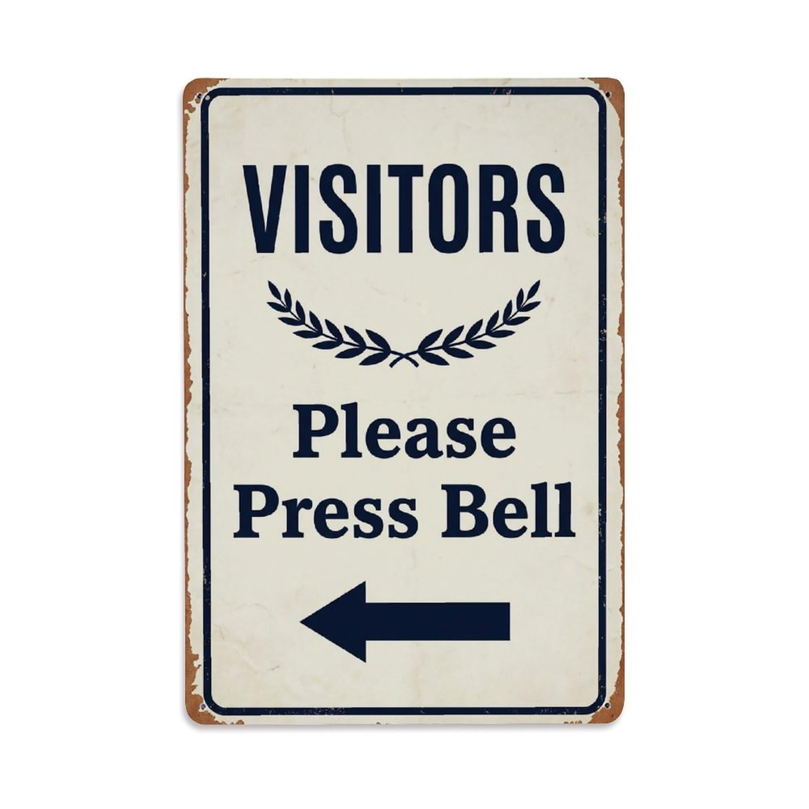 Vintage Visitors Please Press Bell Arrow Laurel Metal Tin Sign