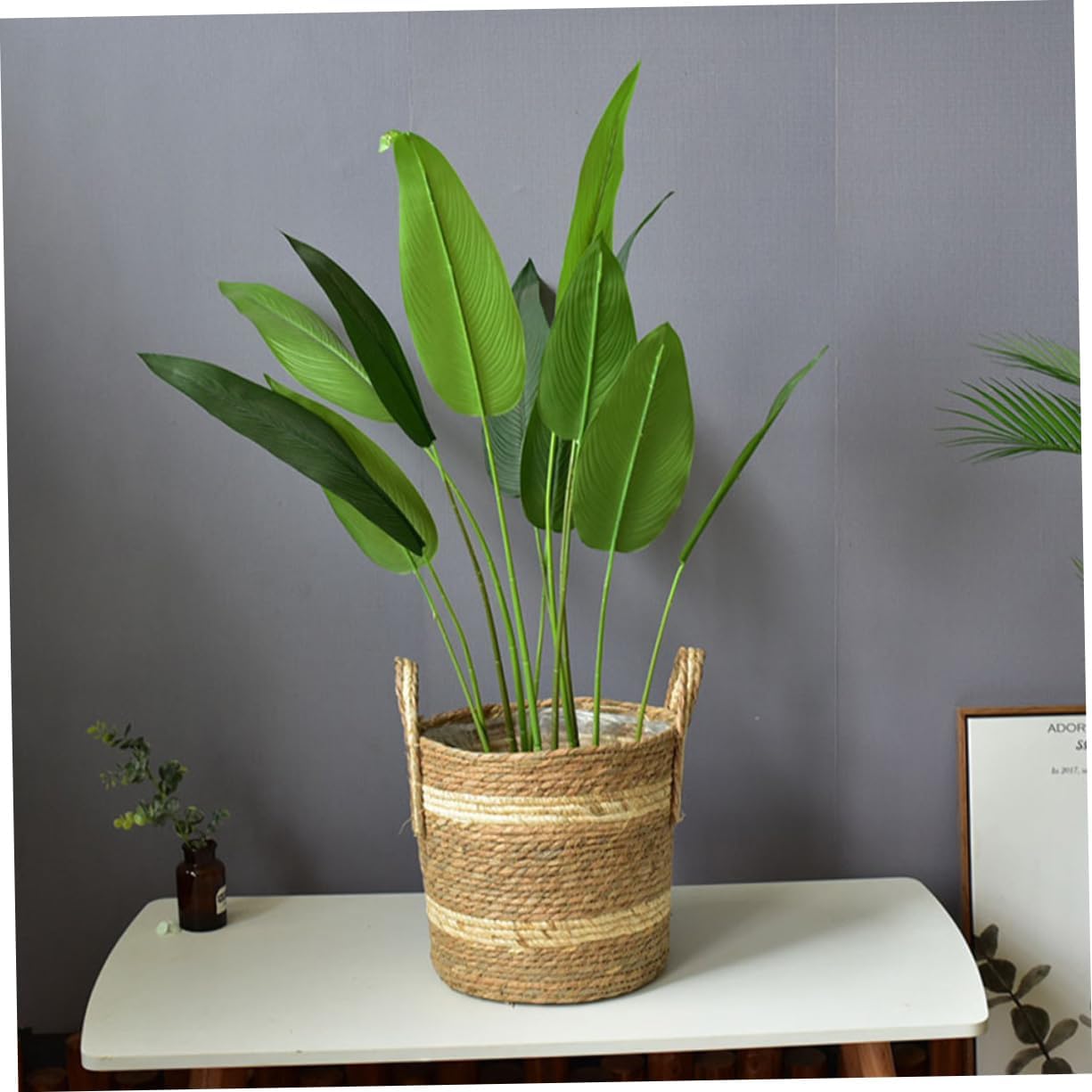 Hand Woven Flower Basket Portable Woven Storage Basket for Weddings Home Decor Rustic Farmhouse Style for Flower Arrangements Succulent Displays