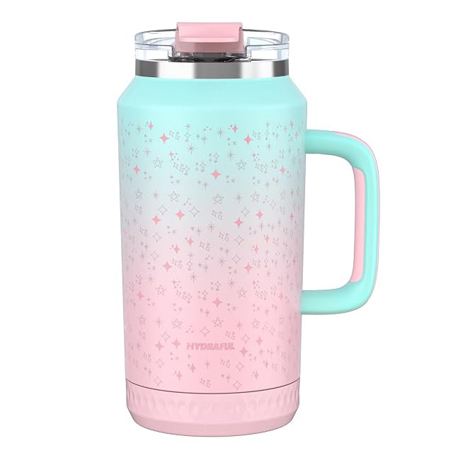 Hydraful 64 oz Tumbler with Handle and Straw - 100 Leak-Proof - Insulated Cup Reusable Stainless Steel Large