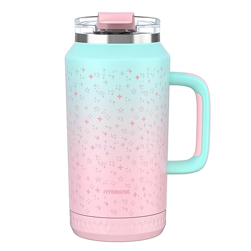 Hydraful 64 oz Tumbler with Handle and Straw - 100% Leak-Proof - Insulated Cup Reusable Stainless Steel Large Water Bottle Travel Mug for Gym, Hiking, and Camping - Gifts for Women Men Him Her - Star_Bubblegum - 64 Ounces