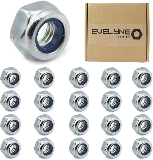 M6 Nyloc Steel Nuts, 6mm Self Locking Nuts with Nylon Inserts (20 Pack) Evelyne