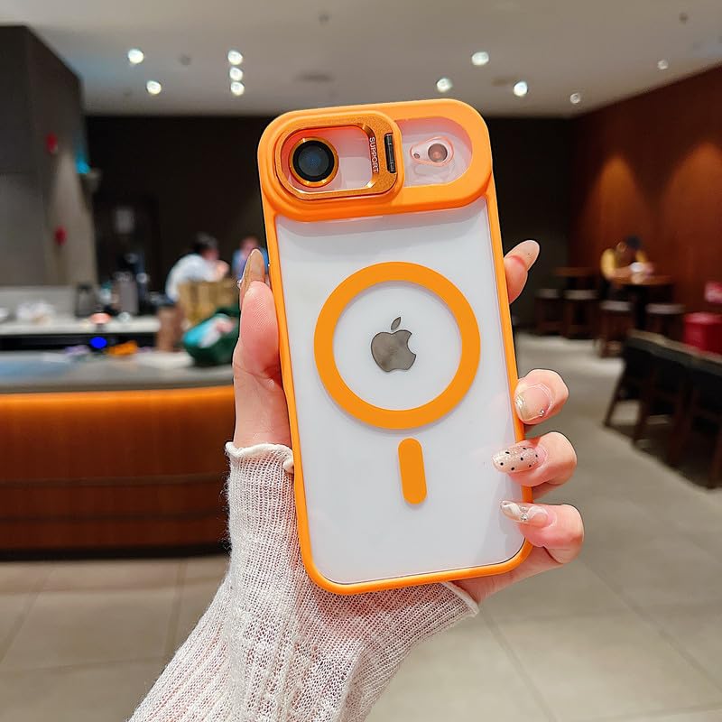Image of LuxuryKase Clear Case Compatible with MagSafe for iPhone Air | Shockproof Transparent Cover with Camera Lens Protection | Metal Ring Stand & Wireless Charging Support - Orange