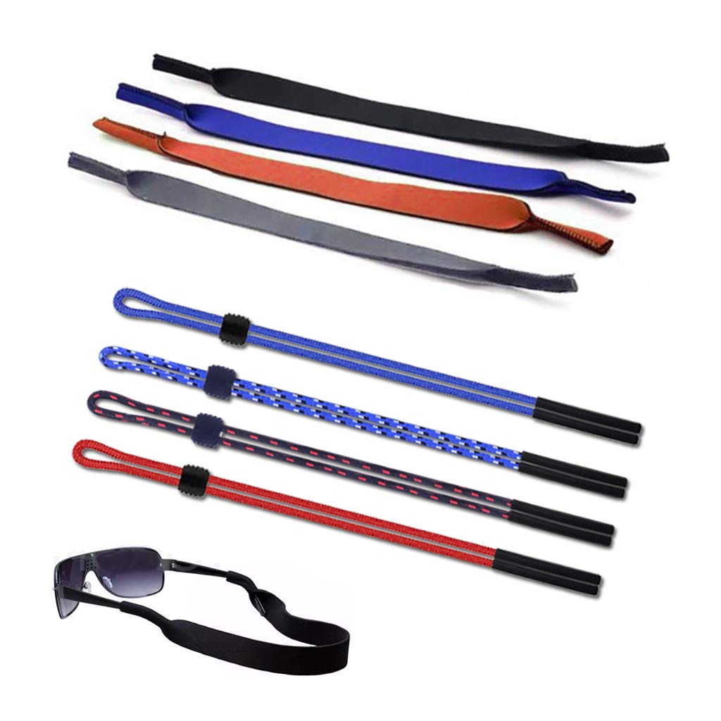 Coriver 8 Pack Cordones para Gafas de Sol y Gafas Deportivas, Ajustable Neopreno Cordón Gafas Elástico Cuerda para Gafas, Cinta para Gafas para Niños Hombre Mujer