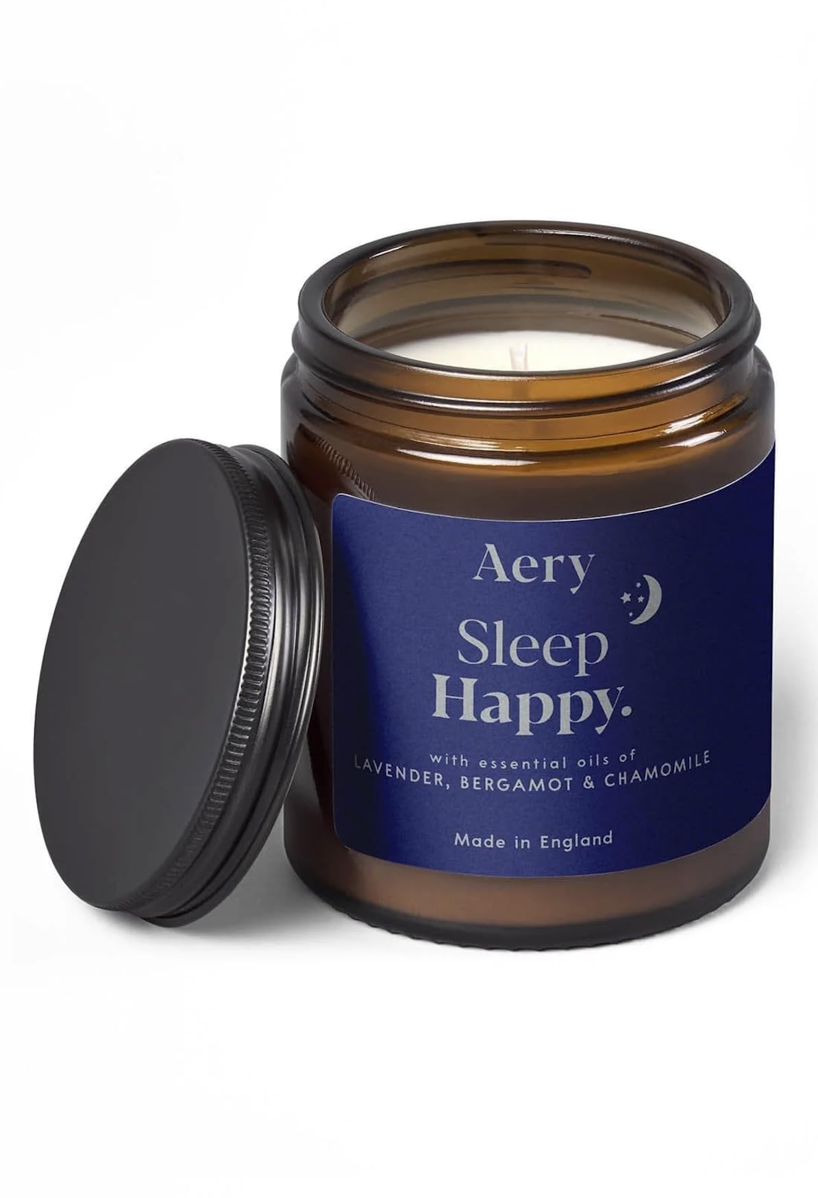 Aery Deep Blue Sleep Happy Glass Jar Soy Wax Candle - Lavender, Bergamot & Chamomile With 100% Plant Based Wax & 30 Hour Burn Time